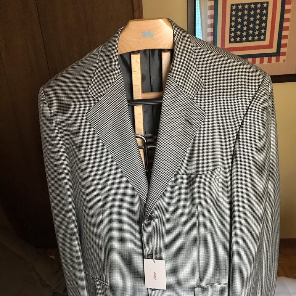 Brioni Mens Wool & Silk Black & White Check Blazer